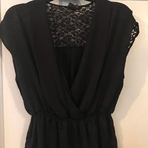 Black with lace back short sleeve blouse